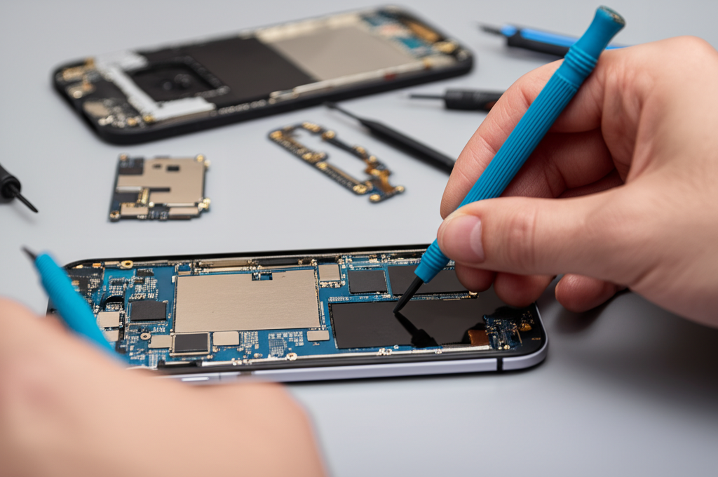 Técnico reparando smartphone